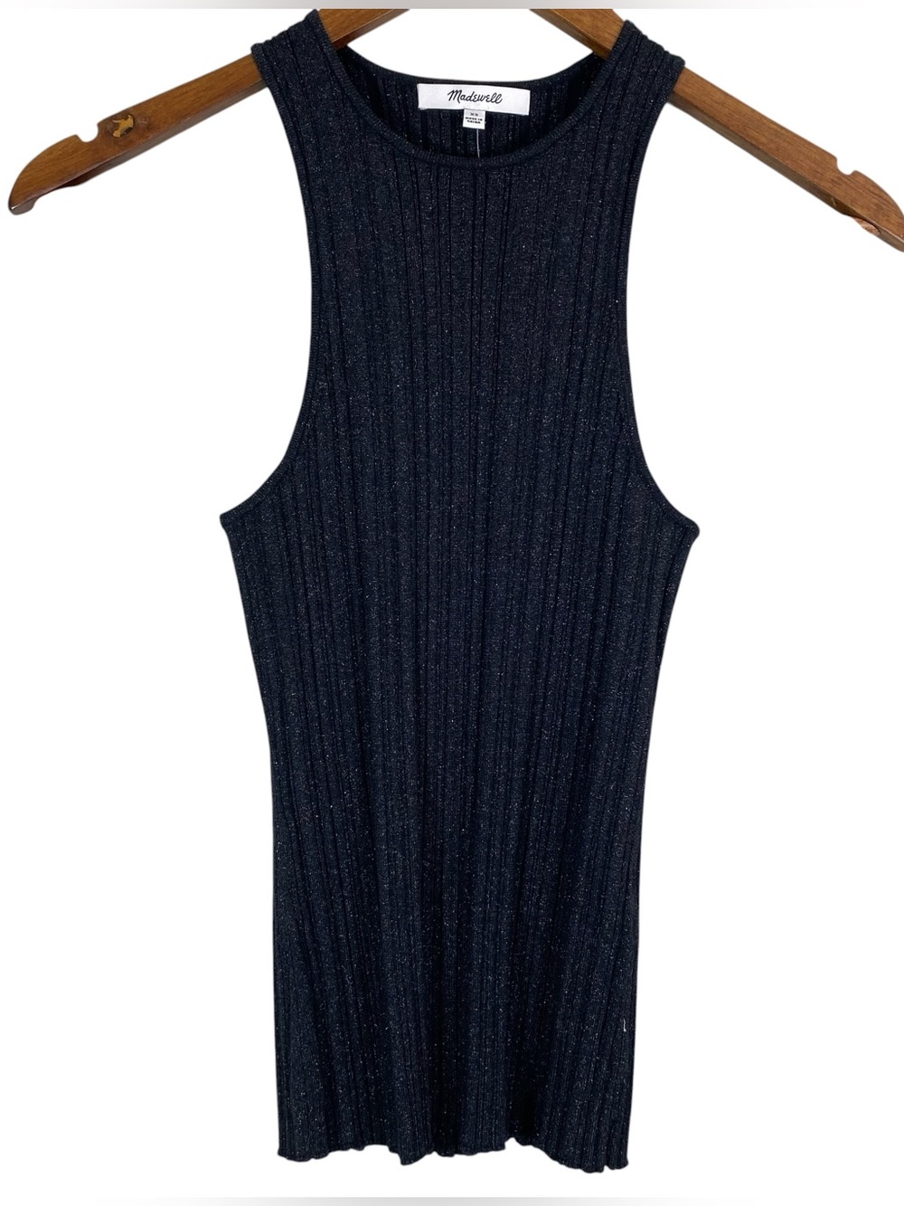 Madewell Womens Racerback Tank Top Size XS Black Metallic Ribbed Stretch Basic